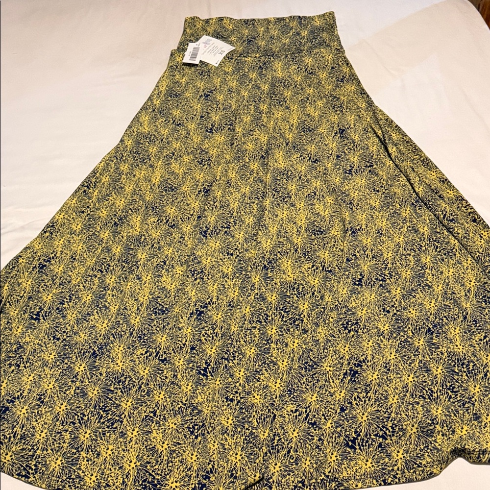 LuLaRoe Maxi Skirt with Yellow and Blue Design